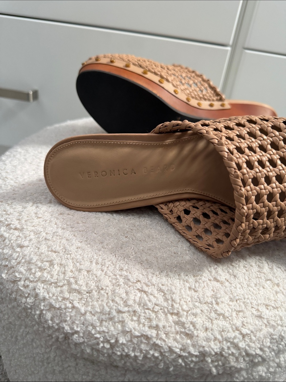 Veronica Beard Woven Tan Clog Mules - Picture 7 of 8